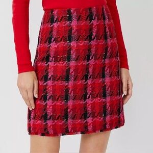 Ann Taylor Red, Pink and Black Plaid Mini Skirt